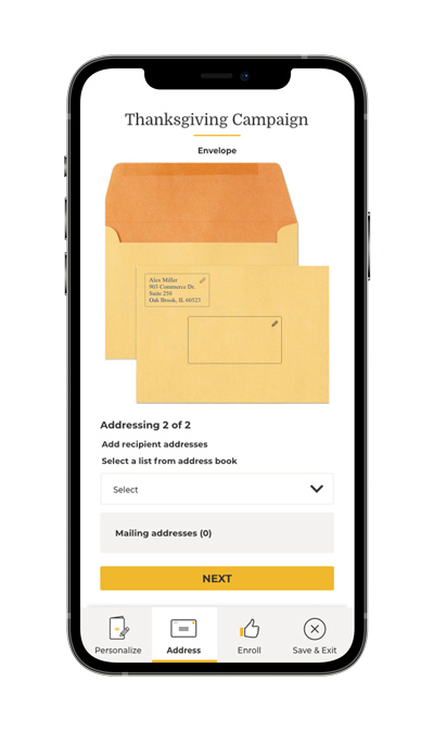 Mobile preview of card personalization website, addressing