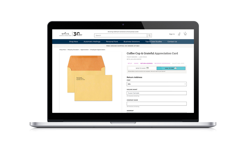 Preview of card personalization website, addressing